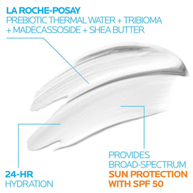 La Roche-Posay balm texture close-up illustrating rich non-greasy finish and hydration