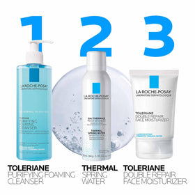 La Roche-Posay hand holding cleanser showing size and convenient use benefit