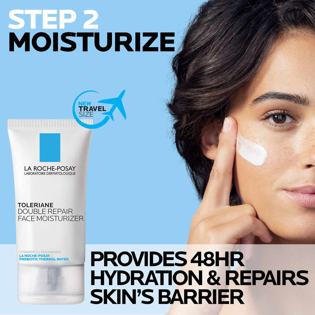 La Roche-Posay Double Repair 40ml tube showing travel size hydration on the go