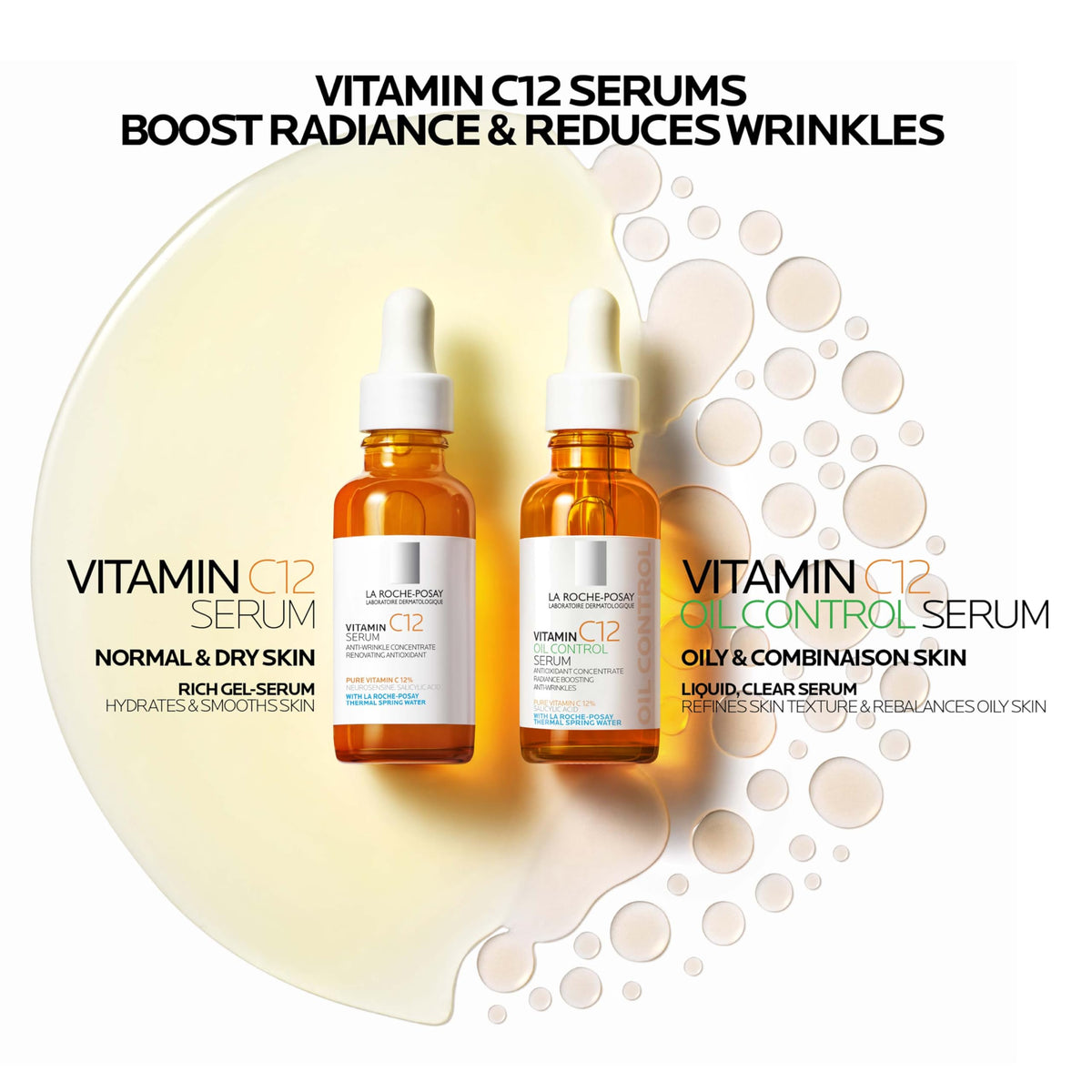 La Roche-Posay dropper releasing clear serum texture for lightweight absorption