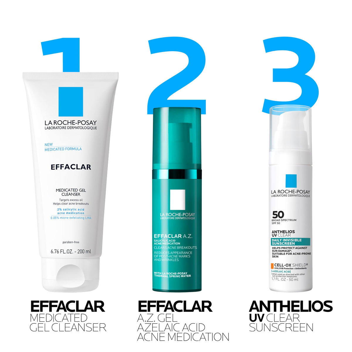 Applying La Roche-Posay Effaclar A.Z. Gel to cheek illustrating targeted acne and post-acne mark treatment