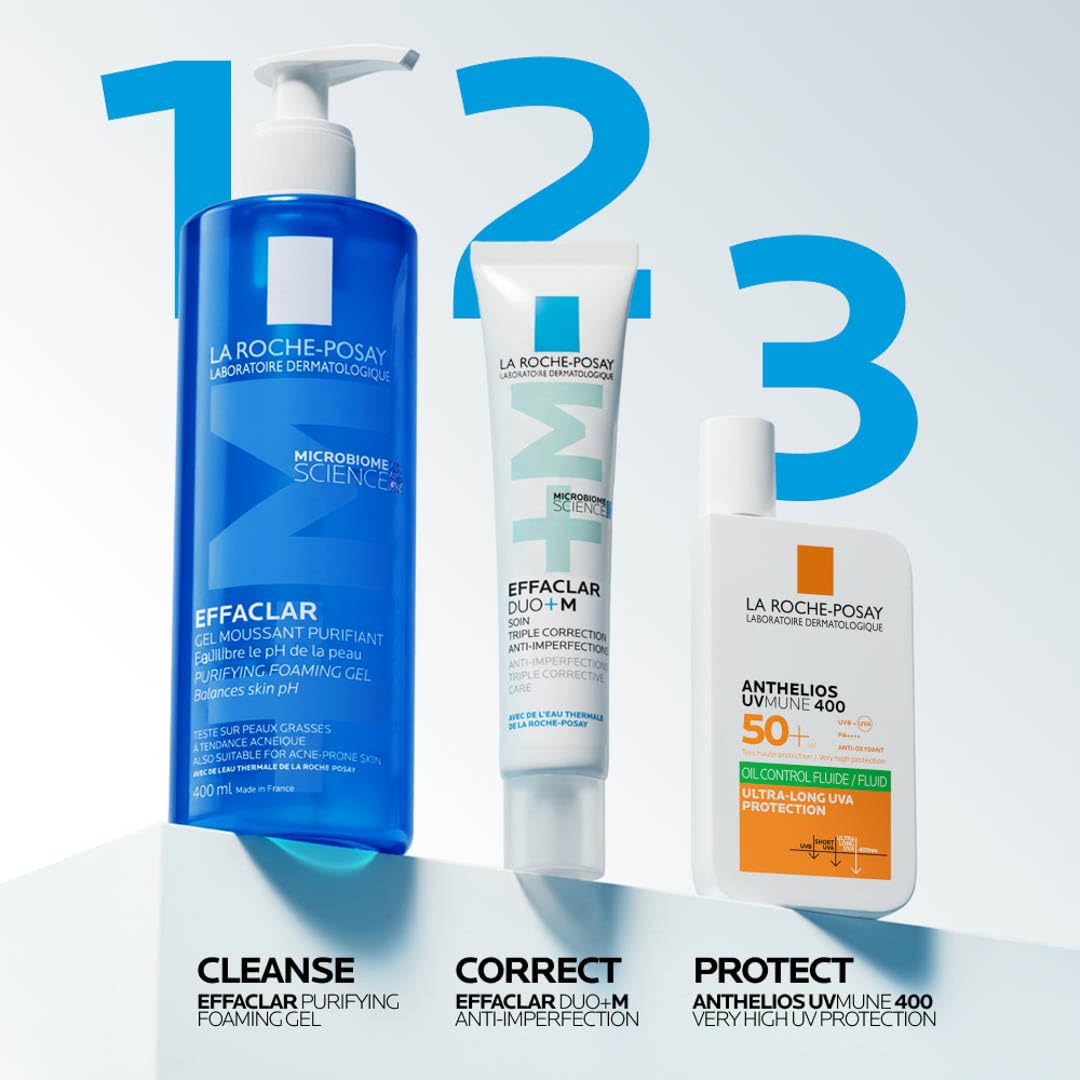 La Roche-Posay product on bathroom counter styled for daily routine benefit