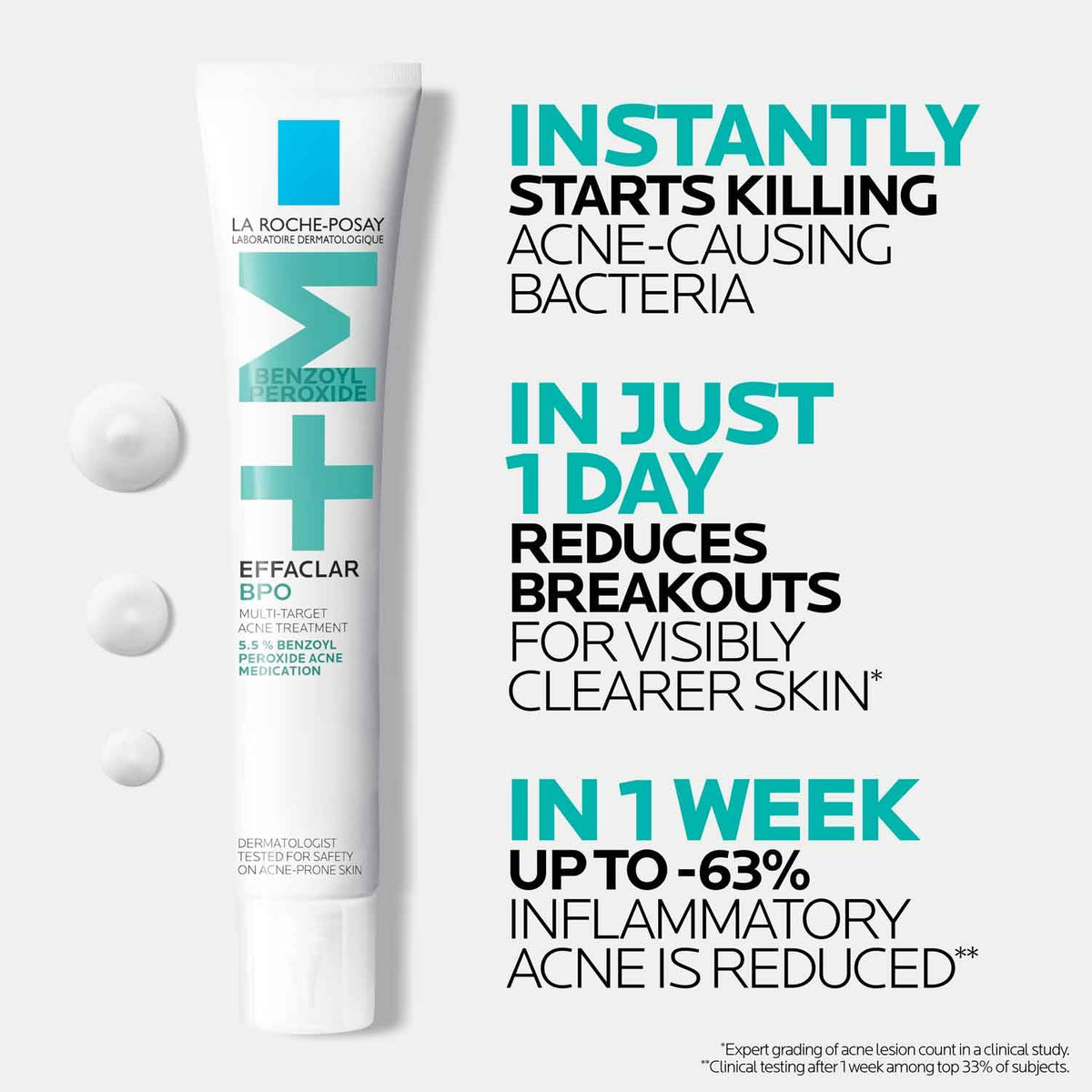 La Roche-Posay ingredients label showing benzoyl peroxide 5.5% for targeted action