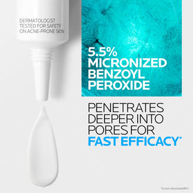 La Roche-Posay tube open with cream on fingertip for precise spot treatment benefit