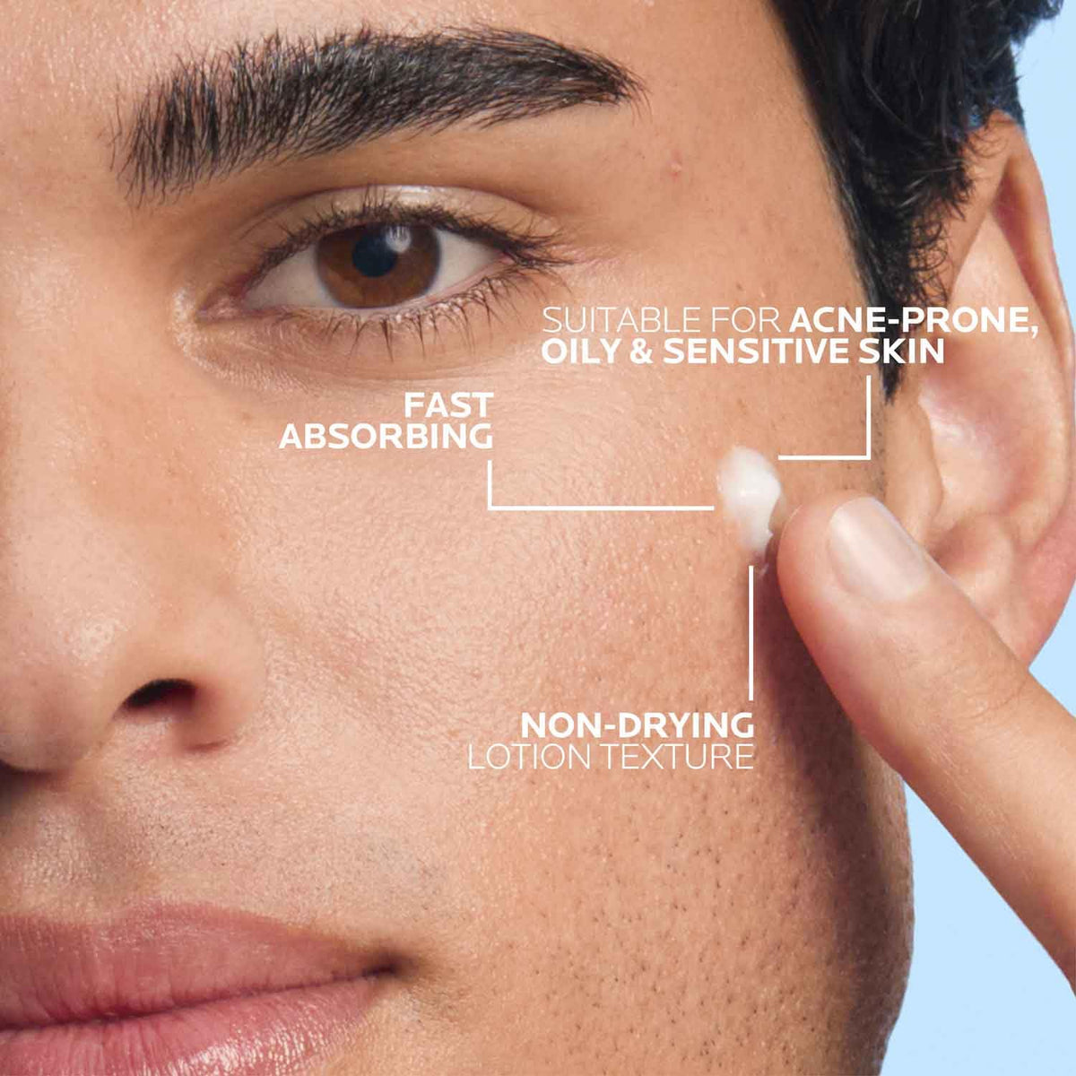 La Roche-Posay creamy gel texture close-up showing fast-absorbing, non-greasy feel