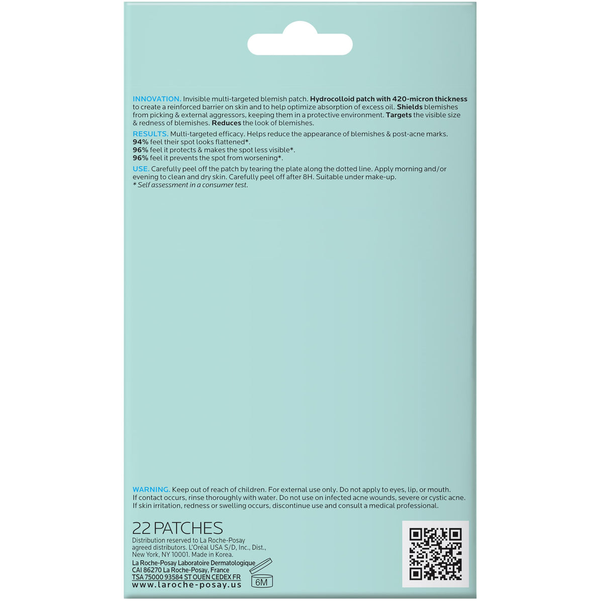 La Roche-Posay flatlay with 22 patches visible showing full pack count benefit
