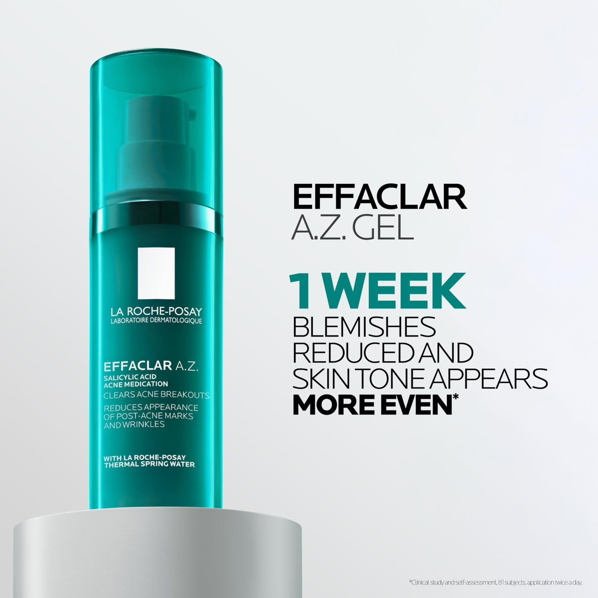 La Roche-Posay Effaclar A.Z. Gel held in hand to demonstrate 1.35 oz scale and portable skincare benefit