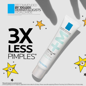 La Roche-Posay gel on fingers demonstrating fast-absorbing formula