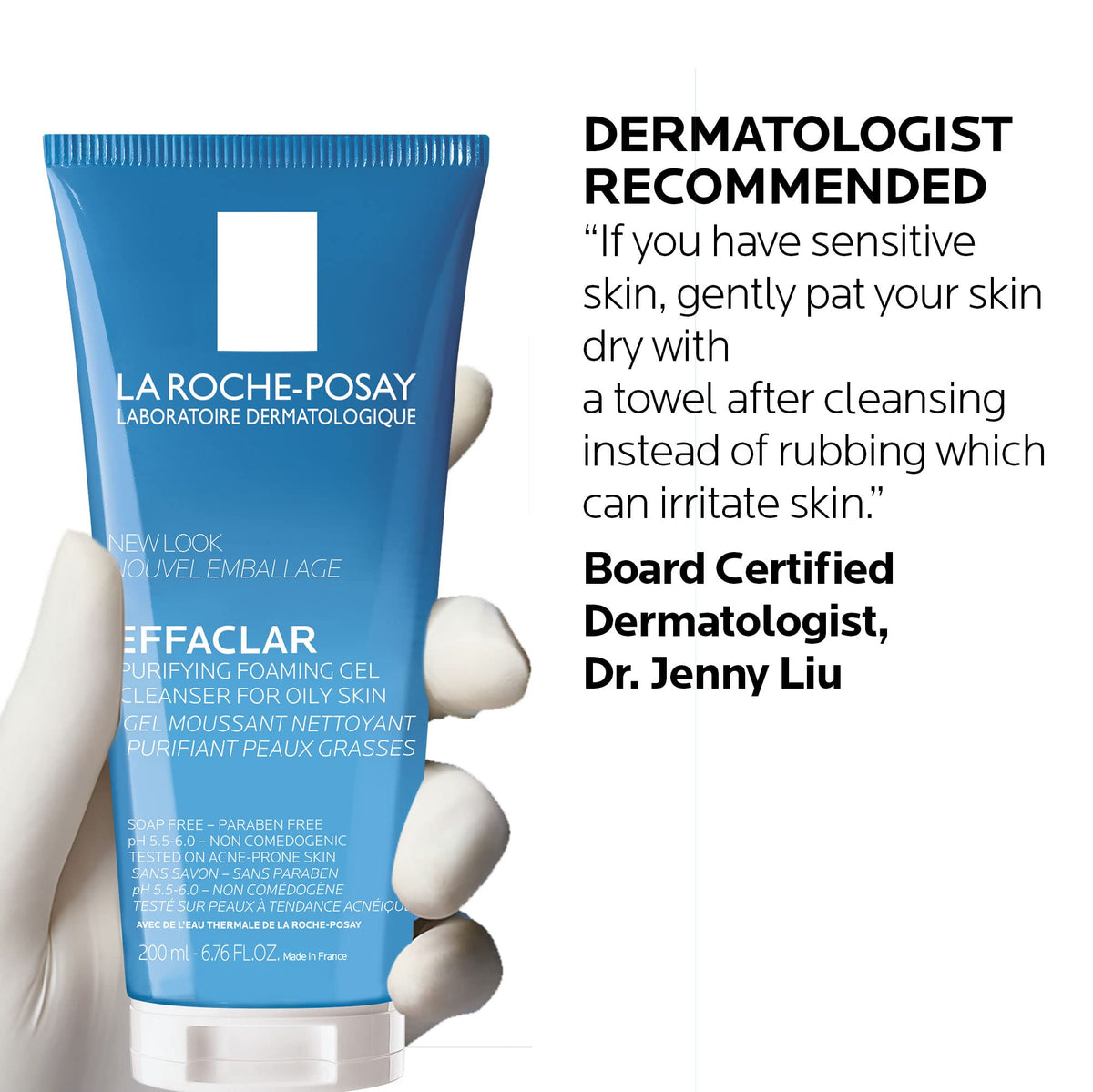 La Roche-Posay cleanser being used in shower demonstrating gentle rinse