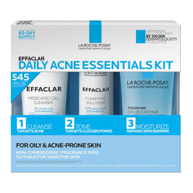 La Roche-Posay Effaclar kit front packaging shows complete three-step system and convenience