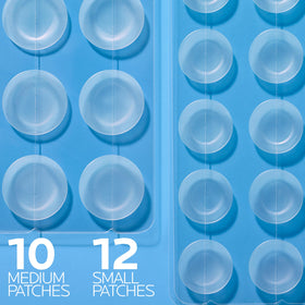 La Roche-Posay patches beside a ruler showing small and medium sizes for fit benefit