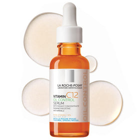 La Roche-Posay bottle front view showing sleek serum packaging and clinical benefit