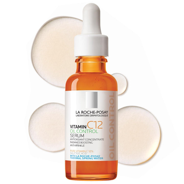 La Roche-Posay bottle front view showing sleek serum packaging and clinical benefit