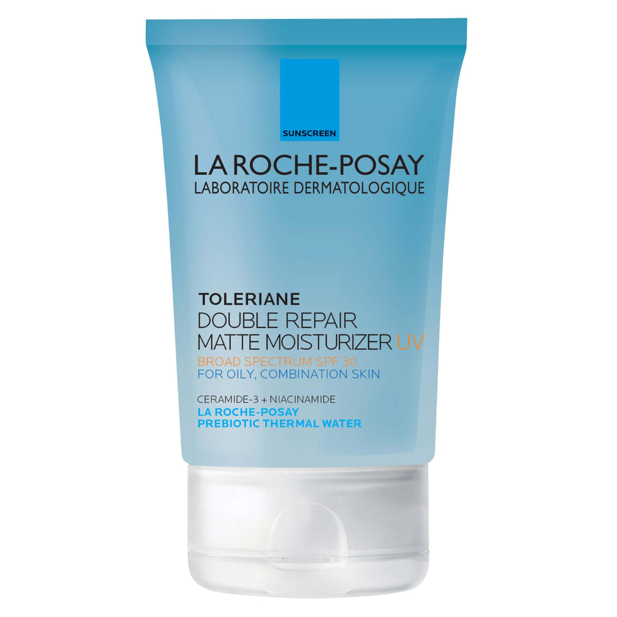 La Roche-Posay front packaging showing SPF 30 and matte claims for daily protection