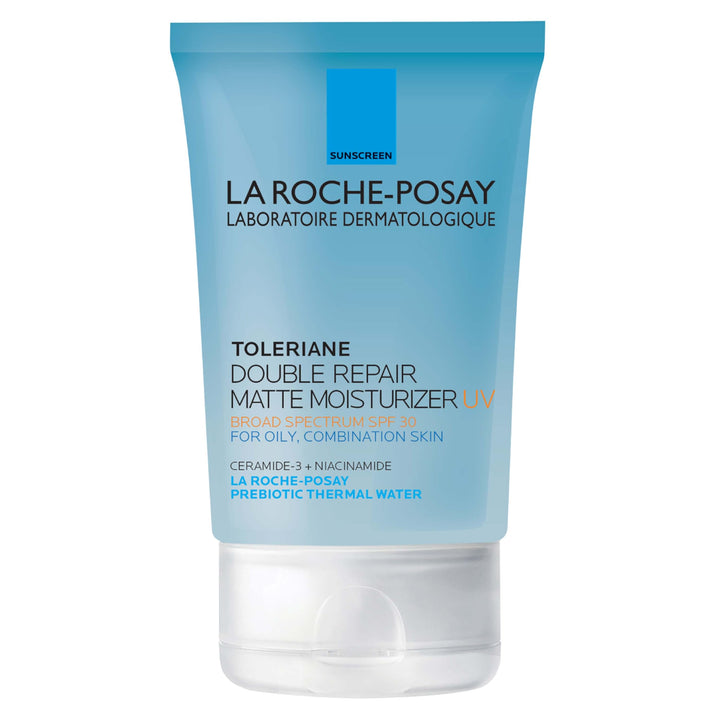 La Roche-Posay front packaging showing SPF 30 and matte claims for daily protection