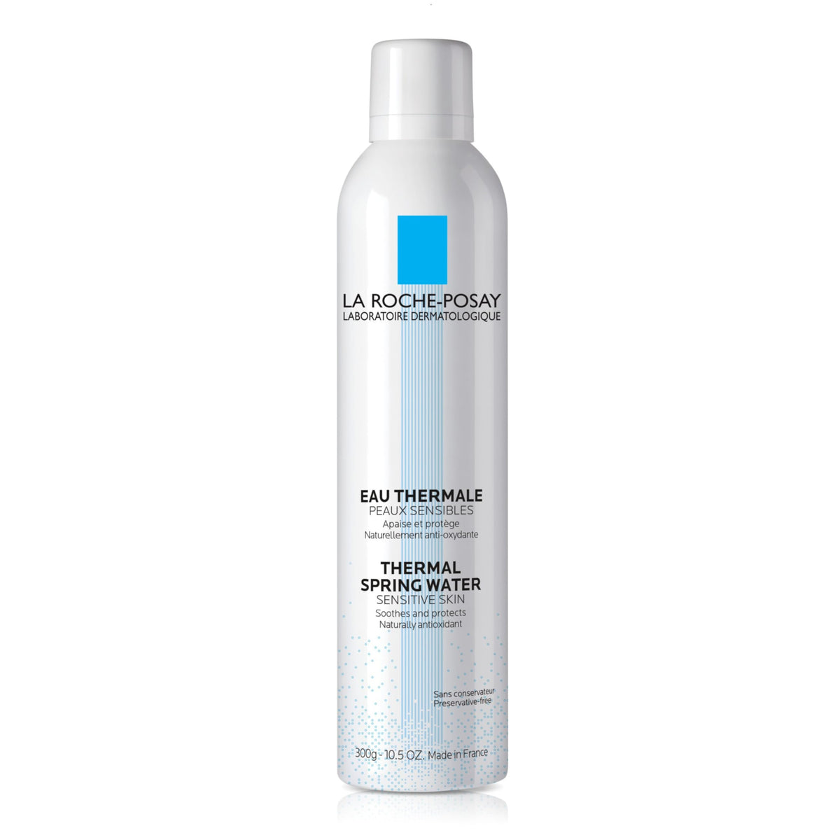 La Roche-Posay front spray bottle showing branding and packaging benefit of hydration
