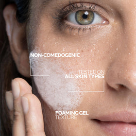 La Roche-Posay gel-to-foam texture closeup demonstrating gentle cleansing