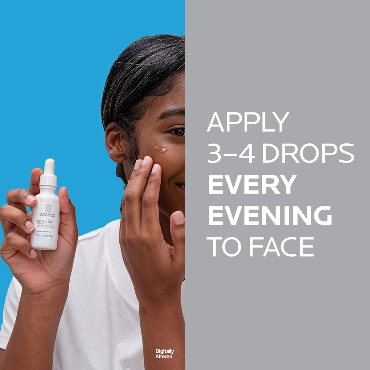 La Roche-Posay serum drop on fingertip showing lightweight texture