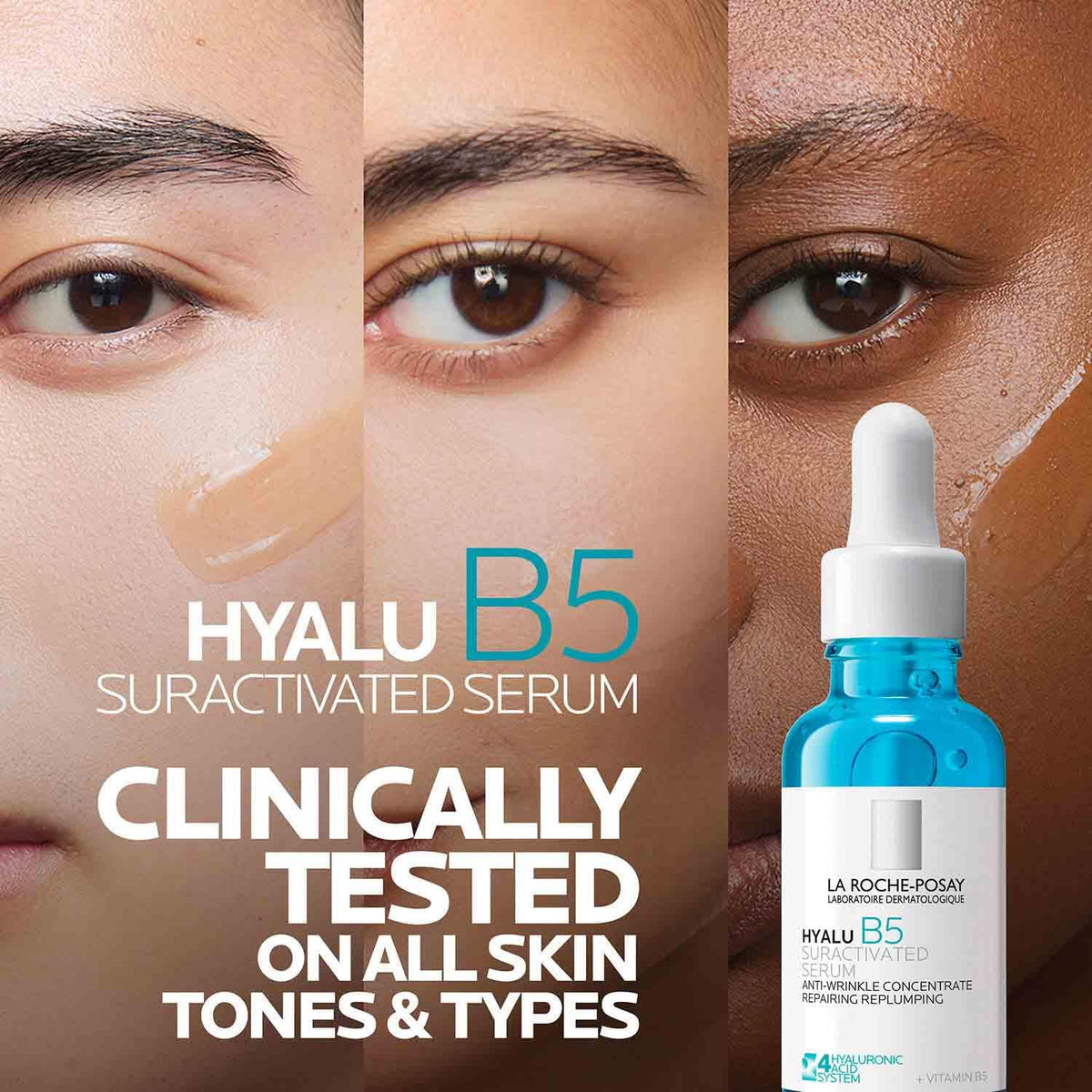 La Roche-Posay drops of serum on skin illustrating fast absorption
