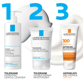 La Roche-Posay label detail with SPF 100 and ingredient highlights, clarity on formulation