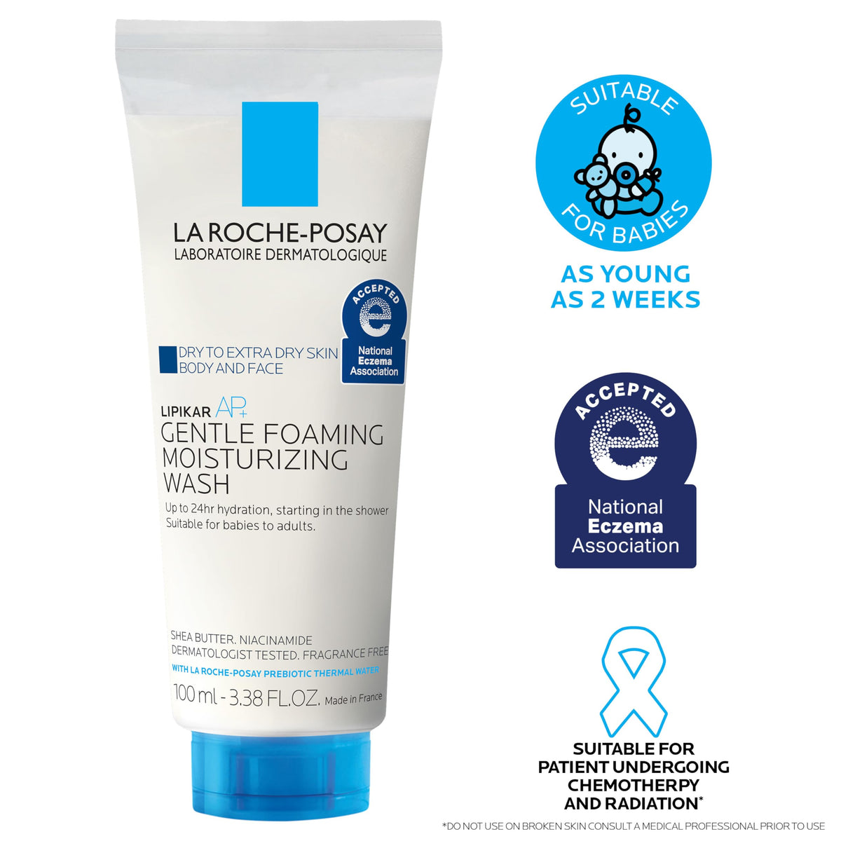 La Roche-Posay Lipikar AP+ staged in a bathroom lifestyle scene for daily shower routine