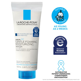 La Roche-Posay Lipikar AP+ staged in a bathroom lifestyle scene for daily shower routine