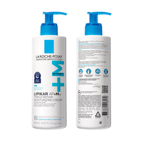 La Roche-Posay Lipikar AP+MAX in a bathroom with parent and baby to show family suitability