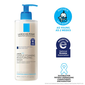 La Roche-Posay bottle placed on bathroom shelf showing everyday routine compatibility
