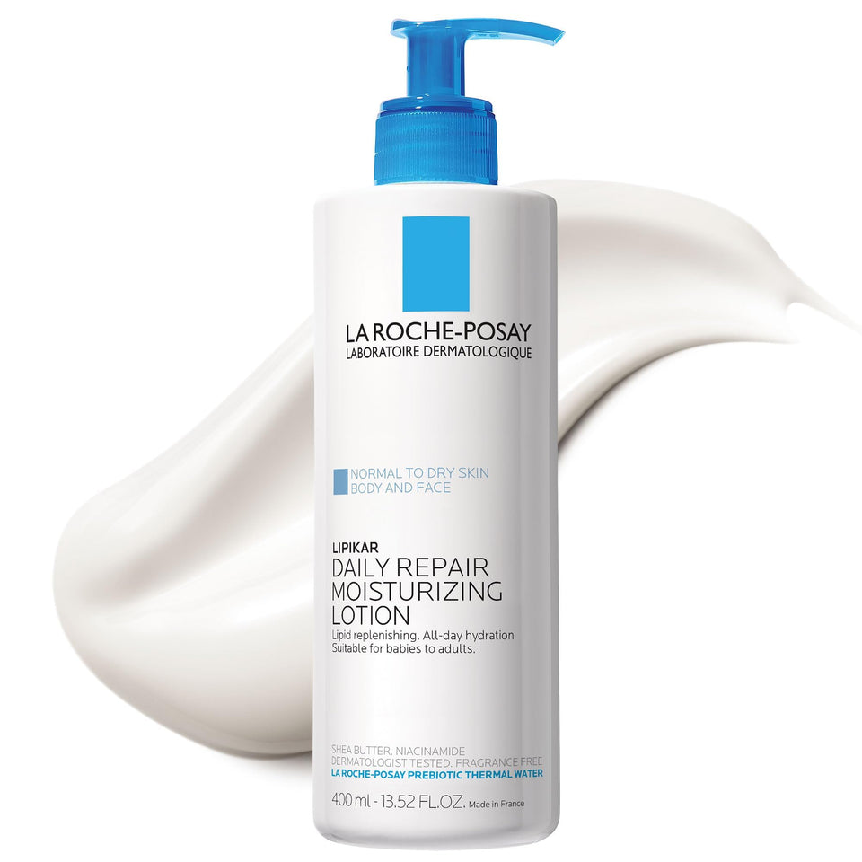La Roche-Posay Lipikar front packaging showing bottle and label, clear product ID and trust marks