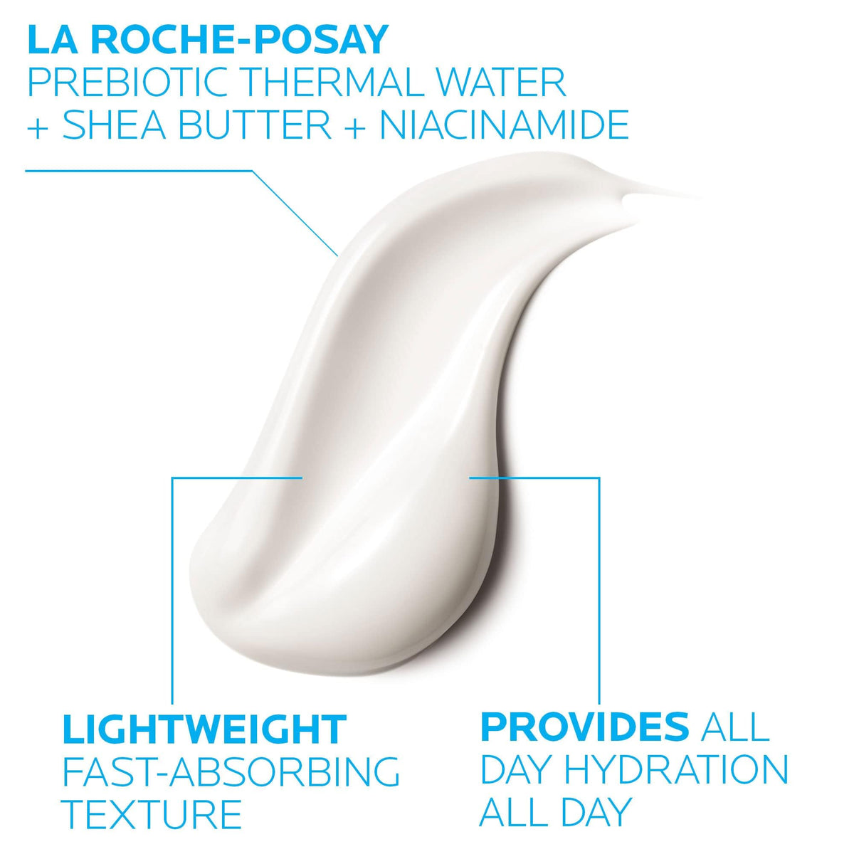 La Roche-Posay Lipikar texture close-up on fingertip, creamy non-greasy finish for fast absorption