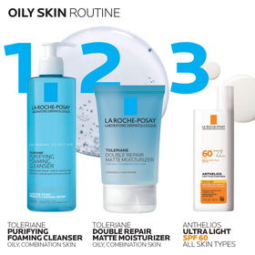 La Roche-Posay applied on model with oily skin showing reduced shine