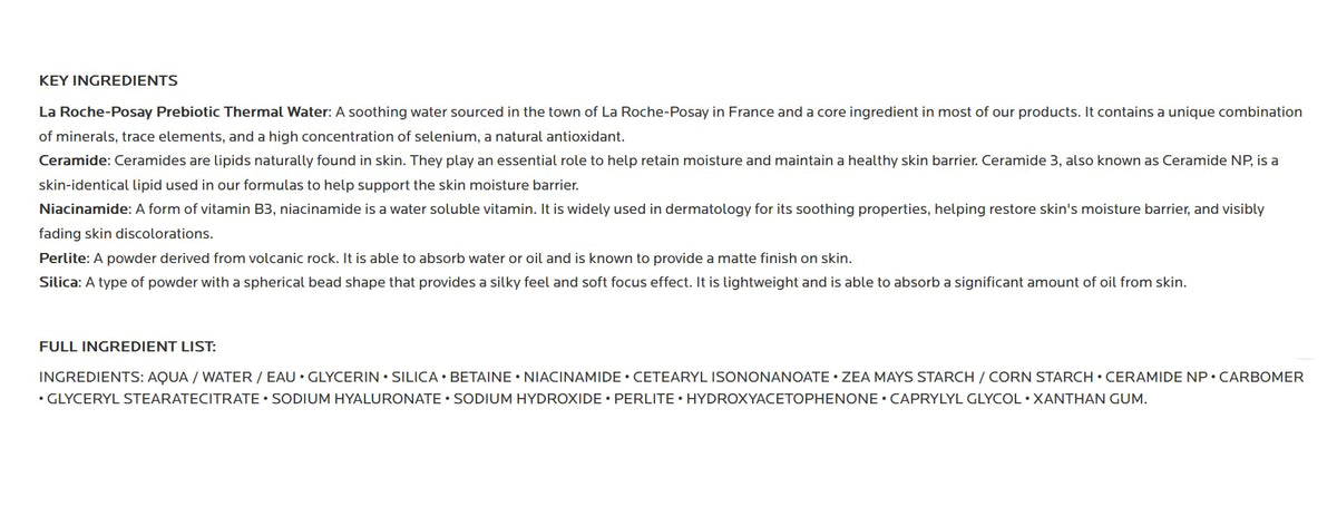 La Roche-Posay silica and perlite close-up demonstrating oil-absorbing action