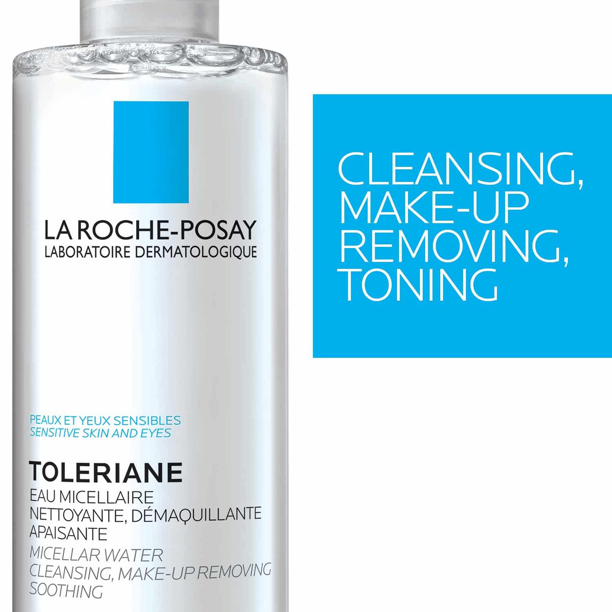 La Roche-Posay soaked cotton pad wiping makeup, demonstrates effective gentle removal