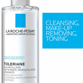 La Roche-Posay soaked cotton pad wiping makeup, demonstrates effective gentle removal