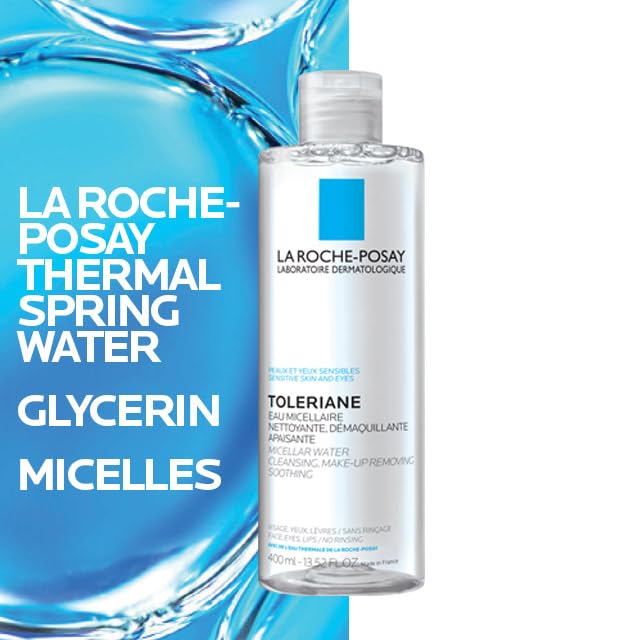 La Roche-Posay bottle next to a hand for scale, clarifies travel-friendly size