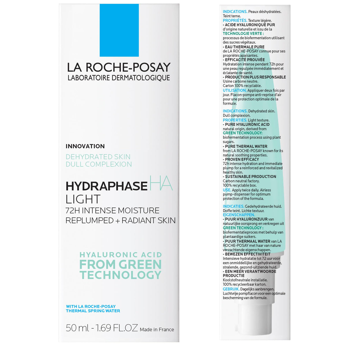 La Roche-Posay recyclable box and 50 ml pump highlighting sustainable packaging advantage