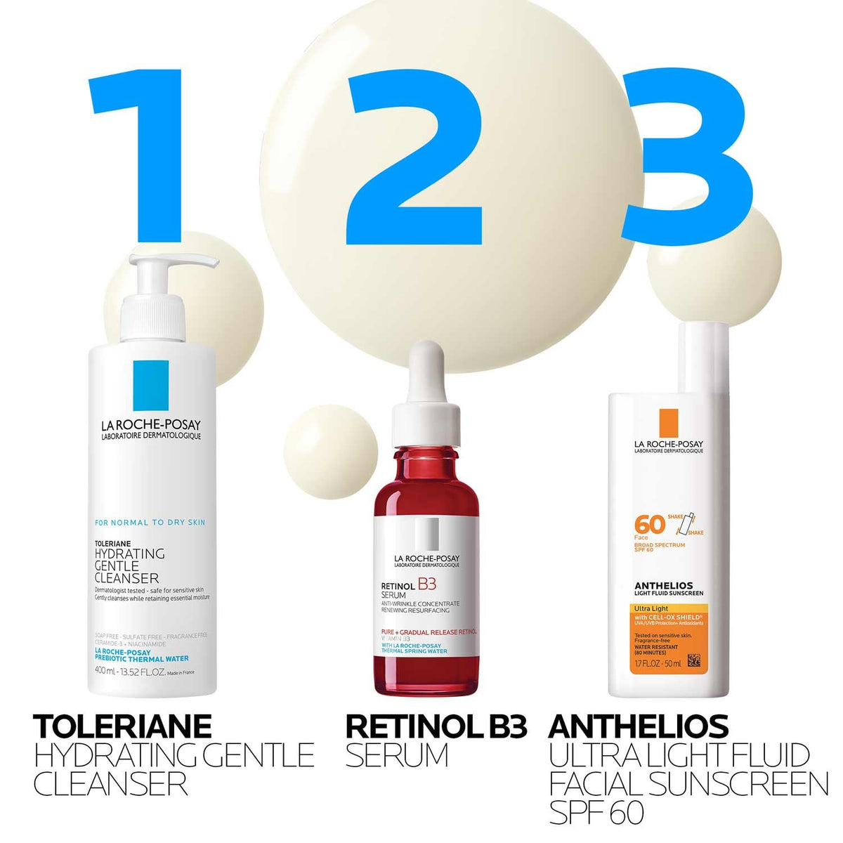 La Roche-Posay pump dispensing serum drop, demonstrating easy controlled application and hygiene