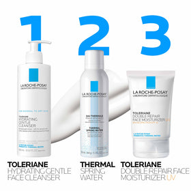 La Roche-Posay tube next to hand for size and portability benefit