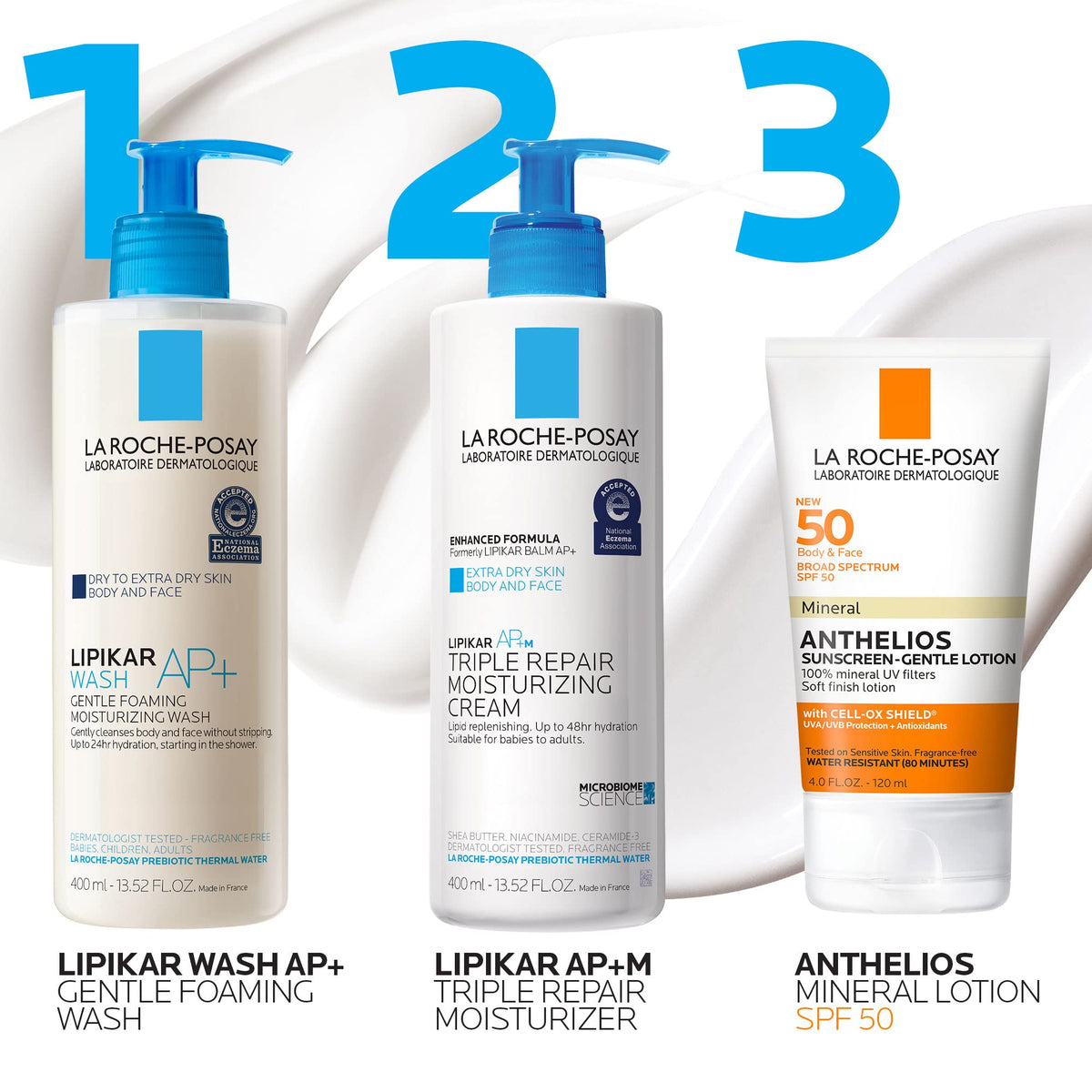 La Roche-Posay lotion on skin showing non-greasy, soft-dry finish