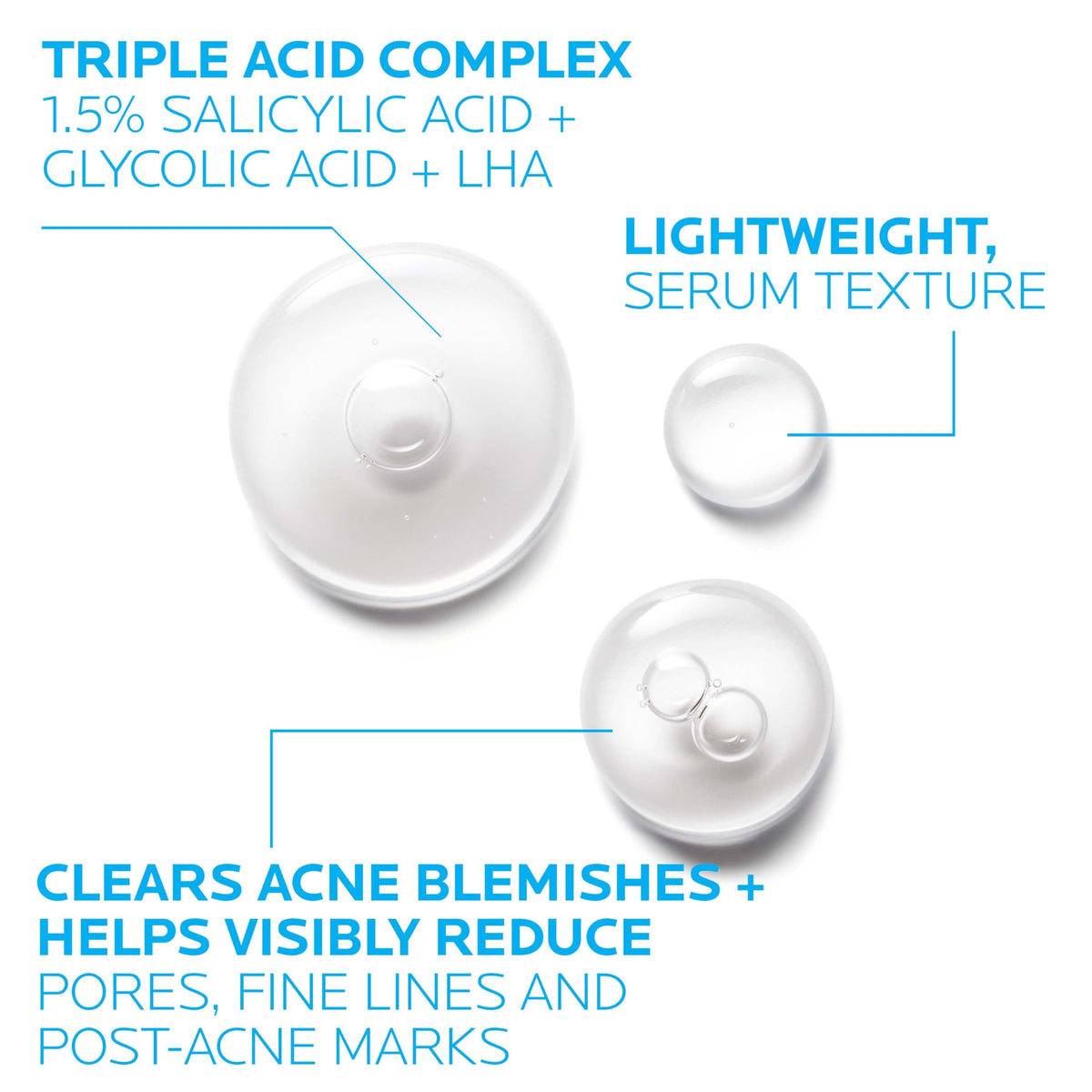 Close-up of Effaclar serum texture, showing lightweight gel that absorbs for smoother skin