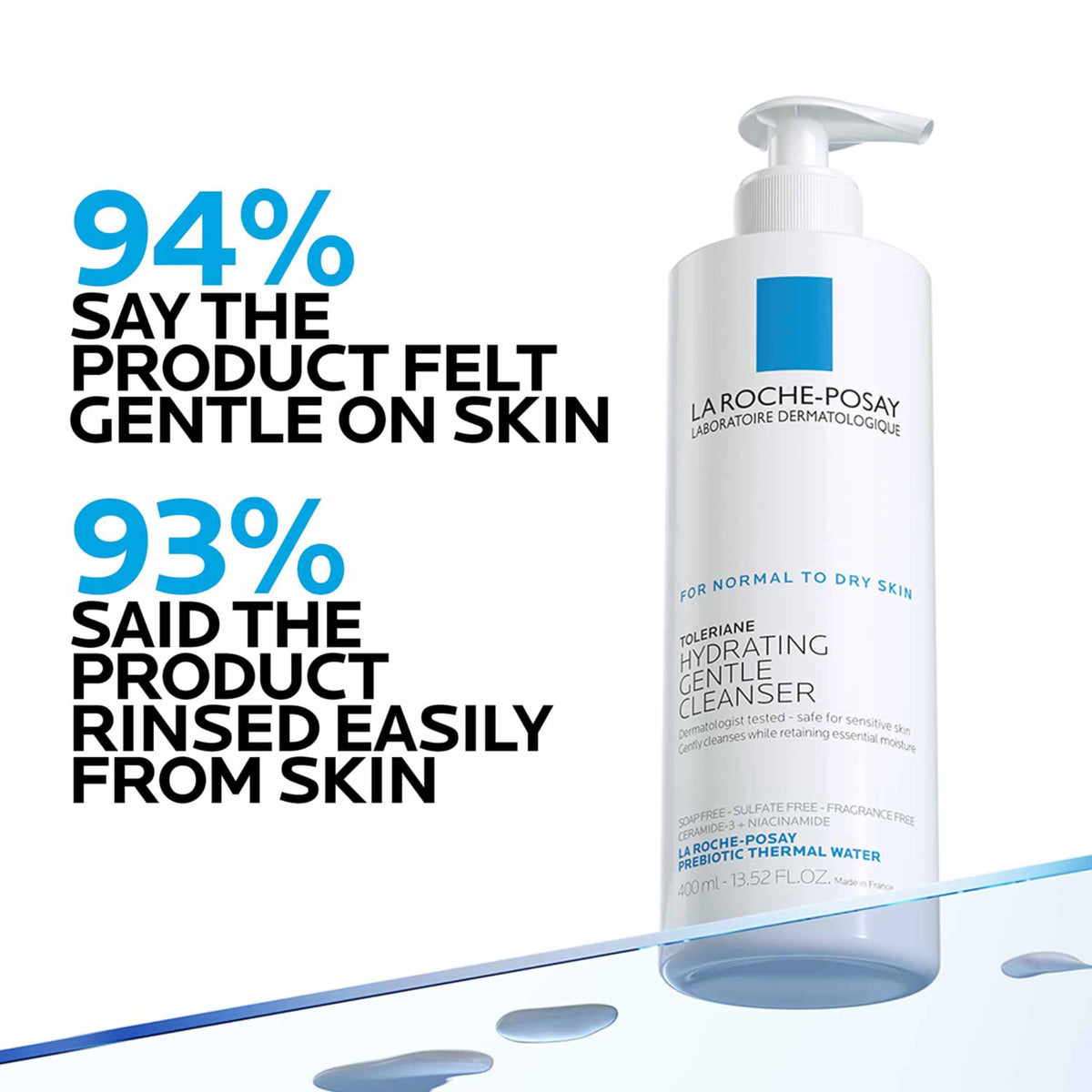 La Roche-Posay cleanser applied to wet hands illustrating easy rinsing