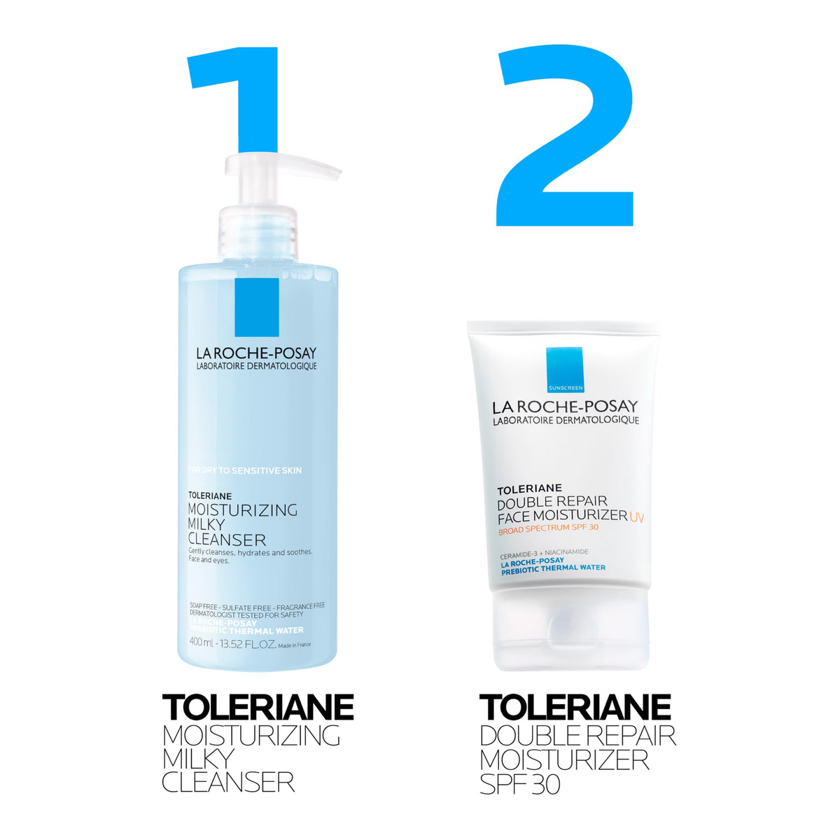 La Roche-Posay bottle paired with thermal water bottle to show soothing element