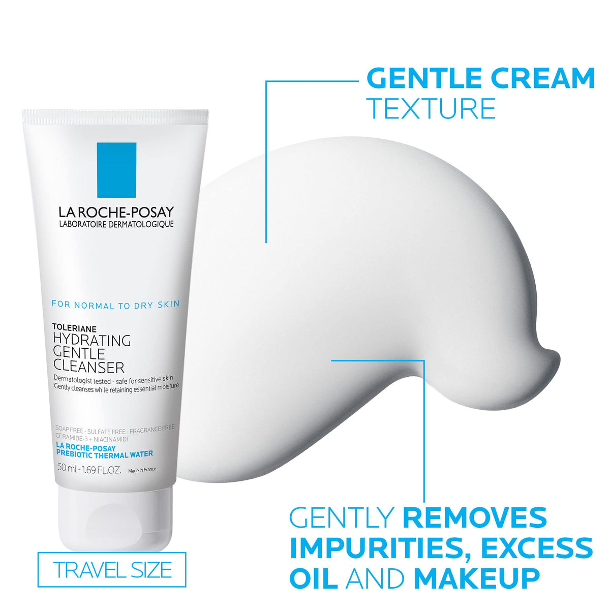 La Roche-Posay cleanser lather detail illustrating gentle foam that preserves moisture