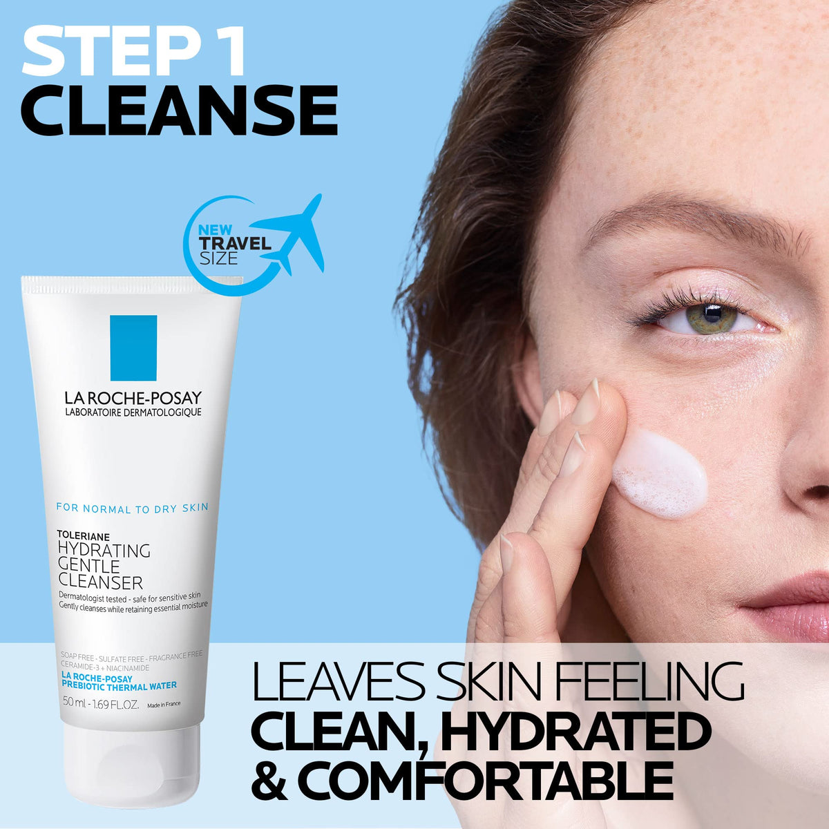La Roche-Posay cleanser pump close-up highlighting easy application and gentle cleanse