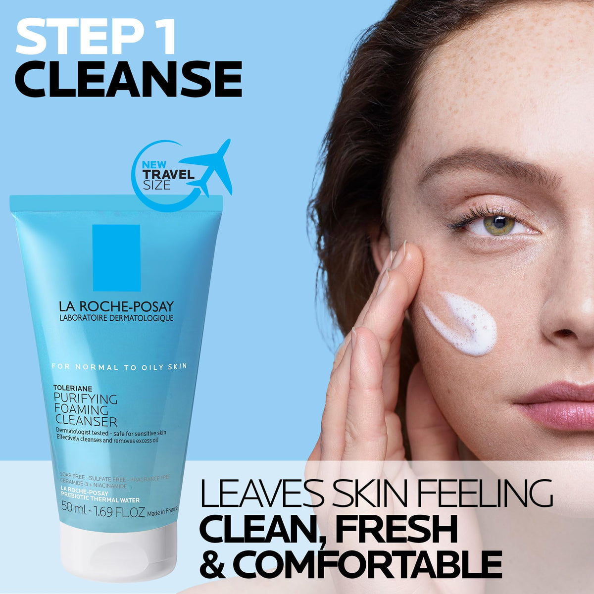 La Roche-Posay cleanser foam texture demonstrating gentle oil removal