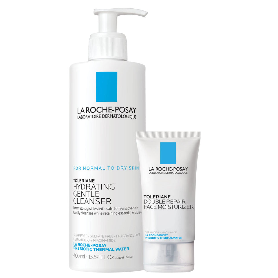 La Roche-Posay full kit front view showing products and clear benefit of complete routine