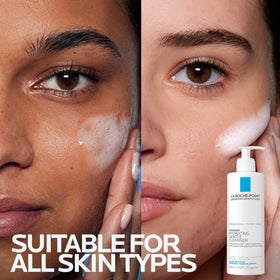 La Roche-Posay bottle in hand showing size and travel-friendly benefit