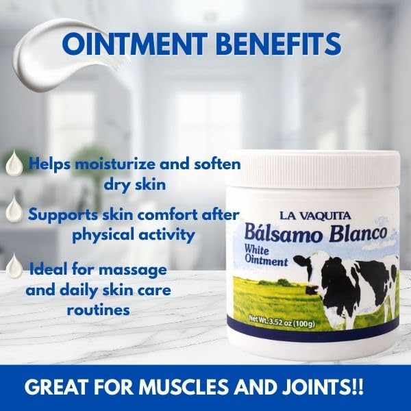 LA VAQUITA BALSAMO BLANCO massaged into knee area illustrating joint comfort support