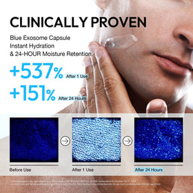LAB BY He is_ man applying gel to face showing simple one-step routine benefit