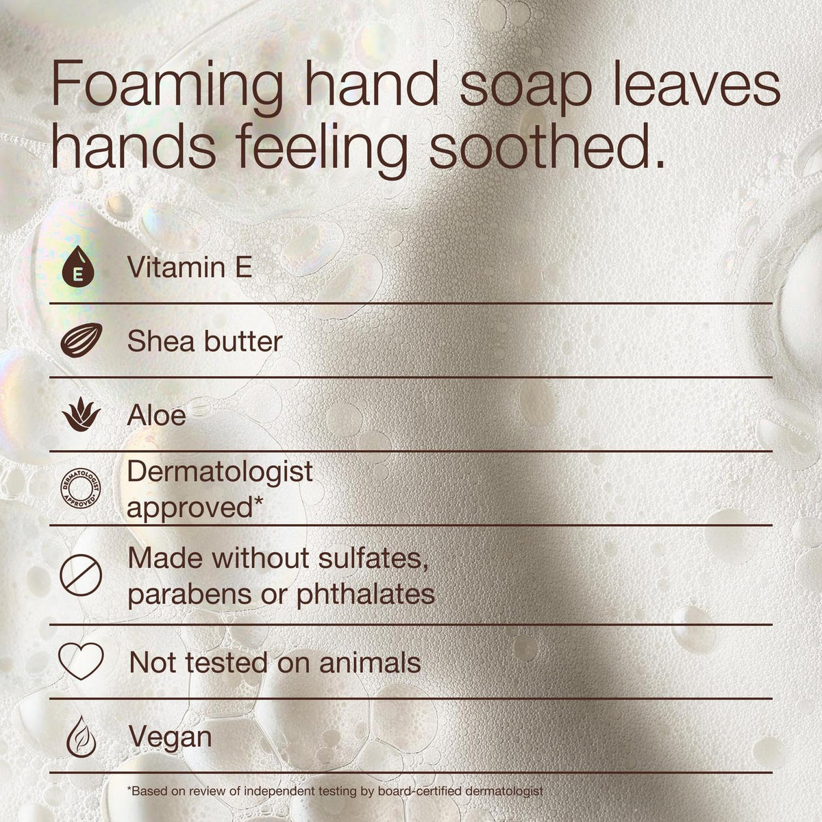 Label detail with ingredient list visible, clear benefit: shows vitamin E, shea, aloe